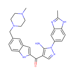 Cc1nc2cc(-n3ncc(C(=O)c4cc5cc(CN6CCN(C)CC6)ccc5[nH]4)c3N)ccc2[nH]1 ZINC000149932953