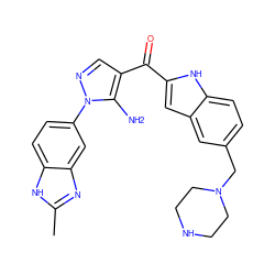 Cc1nc2cc(-n3ncc(C(=O)c4cc5cc(CN6CCNCC6)ccc5[nH]4)c3N)ccc2[nH]1 ZINC000150103499