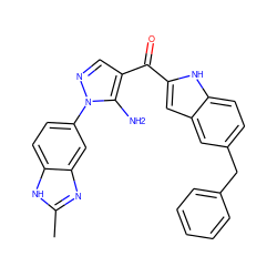 Cc1nc2cc(-n3ncc(C(=O)c4cc5cc(Cc6ccccc6)ccc5[nH]4)c3N)ccc2[nH]1 ZINC000150160017