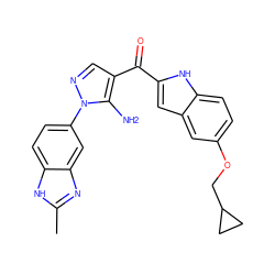 Cc1nc2cc(-n3ncc(C(=O)c4cc5cc(OCC6CC6)ccc5[nH]4)c3N)ccc2[nH]1 ZINC000150060706