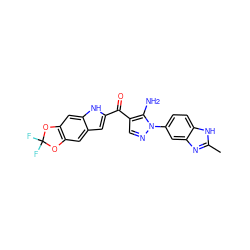 Cc1nc2cc(-n3ncc(C(=O)c4cc5cc6c(cc5[nH]4)OC(F)(F)O6)c3N)ccc2[nH]1 ZINC000149892472