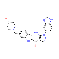 Cc1nc2cc(-n3ncc(C(=O)c4cc5ccc(CN6CCC(O)CC6)cc5[nH]4)c3N)ccc2[nH]1 ZINC000150138253