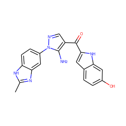 Cc1nc2cc(-n3ncc(C(=O)c4cc5ccc(O)cc5[nH]4)c3N)ccc2[nH]1 ZINC000149983640