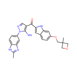 Cc1nc2cc(-n3ncc(C(=O)c4cc5ccc(OCC6(C)COC6)cc5[nH]4)c3N)ccc2[nH]1 ZINC000150056269