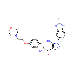 Cc1nc2cc(-n3ncc(C(=O)c4cc5ccc(OCCN6CCOCC6)cc5[nH]4)c3N)ccc2[nH]1 ZINC000149926858