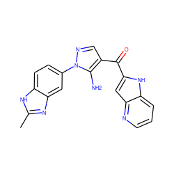 Cc1nc2cc(-n3ncc(C(=O)c4cc5ncccc5[nH]4)c3N)ccc2[nH]1 ZINC000150141093