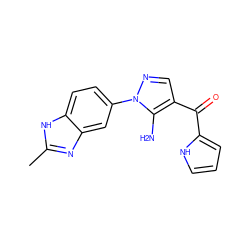 Cc1nc2cc(-n3ncc(C(=O)c4ccc[nH]4)c3N)ccc2[nH]1 ZINC000149898363