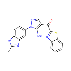 Cc1nc2cc(-n3ncc(C(=O)c4nc5ccccc5s4)c3N)ccc2[nH]1 ZINC000149998144