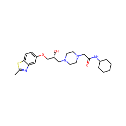 Cc1nc2cc(OC[C@H](O)CN3CCN(CC(=O)NC4CCCCC4)CC3)ccc2s1 ZINC000022932363