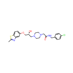 Cc1nc2cc(OC[C@H](O)CN3CCN(CC(=O)NCc4ccc(Cl)cc4)CC3)ccc2s1 ZINC000022932360