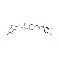 Cc1nc2cc(OC[C@H](O)CN3CCN(CC(=O)Nc4ccc(Cl)c(Cl)c4)CC3)ccc2s1 ZINC000095605951