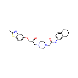 Cc1nc2cc(OC[C@H](O)CN3CCN(CC(=O)Nc4ccc5c(c4)CCCC5)CC3)ccc2s1 ZINC000027631595