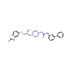 Cc1nc2cc(OC[C@H](O)CN3CCN(CC(=O)Nc4cccc(-c5ccccc5)c4)CC3)ccc2s1 ZINC000022932446