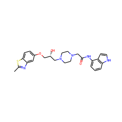 Cc1nc2cc(OC[C@H](O)CN3CCN(CC(=O)Nc4cccc5[nH]ccc45)CC3)ccc2s1 ZINC000022932416