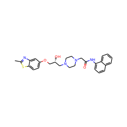 Cc1nc2cc(OC[C@H](O)CN3CCN(CC(=O)Nc4cccc5ccccc45)CC3)ccc2s1 ZINC000022932398