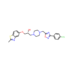 Cc1nc2cc(OC[C@H](O)CN3CCN(Cc4nc(-c5ccc(Cl)cc5)no4)CC3)ccc2s1 ZINC000028398334