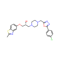 Cc1nc2cc(OC[C@H](O)CN3CCN(Cc4nnc(-c5ccc(Cl)cc5)o4)CC3)ccc2s1 ZINC000028394396