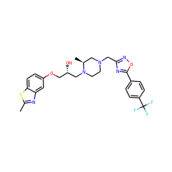 Cc1nc2cc(OC[C@H](O)CN3CCN(Cc4noc(-c5ccc(C(F)(F)F)cc5)n4)C[C@@H]3C)ccc2s1 ZINC000028394866