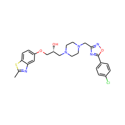 Cc1nc2cc(OC[C@H](O)CN3CCN(Cc4noc(-c5ccc(Cl)cc5)n4)CC3)ccc2s1 ZINC000028386505