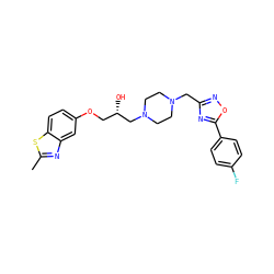 Cc1nc2cc(OC[C@H](O)CN3CCN(Cc4noc(-c5ccc(F)cc5)n4)CC3)ccc2s1 ZINC000028456061