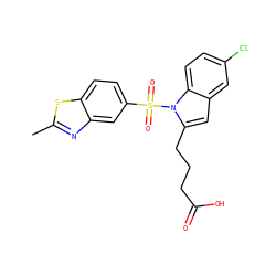 Cc1nc2cc(S(=O)(=O)n3c(CCCC(=O)O)cc4cc(Cl)ccc43)ccc2s1 ZINC000204919156