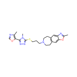 Cc1nc2cc3c(cc2o1)CCN(CCCSc1nnc(-c2ocnc2C)n1C)CC3 ZINC000029126906