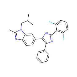 Cc1nc2ccc(-c3[nH]c(-c4c(F)cccc4F)nc3-c3ccccc3)cc2n1CC(C)C ZINC000029130883