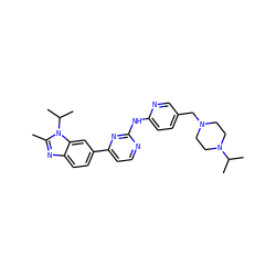 Cc1nc2ccc(-c3ccnc(Nc4ccc(CN5CCN(C(C)C)CC5)cn4)n3)cc2n1C(C)C ZINC000474608428