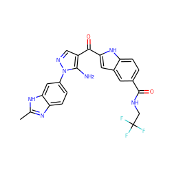 Cc1nc2ccc(-n3ncc(C(=O)c4cc5cc(C(=O)NCC(F)(F)F)ccc5[nH]4)c3N)cc2[nH]1 ZINC000198756645