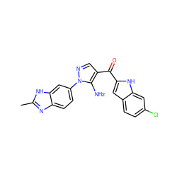 Cc1nc2ccc(-n3ncc(C(=O)c4cc5ccc(Cl)cc5[nH]4)c3N)cc2[nH]1 ZINC000150041542