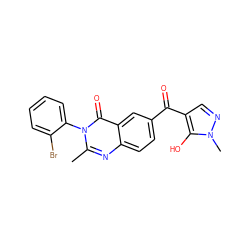 Cc1nc2ccc(C(=O)c3cnn(C)c3O)cc2c(=O)n1-c1ccccc1Br ZINC000299818903
