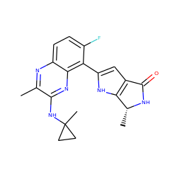 Cc1nc2ccc(F)c(-c3cc4c([nH]3)[C@@H](C)NC4=O)c2nc1NC1(C)CC1 ZINC000222354743