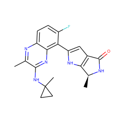 Cc1nc2ccc(F)c(-c3cc4c([nH]3)[C@H](C)NC4=O)c2nc1NC1(C)CC1 ZINC000222354694