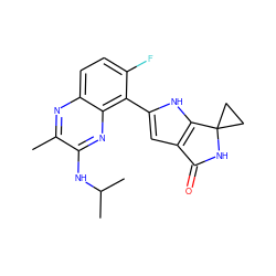 Cc1nc2ccc(F)c(-c3cc4c([nH]3)C3(CC3)NC4=O)c2nc1NC(C)C ZINC000206074410