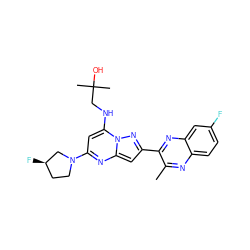 Cc1nc2ccc(F)cc2nc1-c1cc2nc(N3CC[C@@H](F)C3)cc(NCC(C)(C)O)n2n1 ZINC000118901744