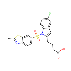 Cc1nc2ccc(S(=O)(=O)n3c(CCCC(=O)O)cc4cc(Cl)ccc43)cc2s1 ZINC000034894085