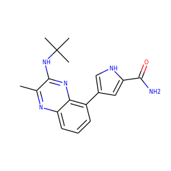 Cc1nc2cccc(-c3c[nH]c(C(N)=O)c3)c2nc1NC(C)(C)C ZINC000222427362