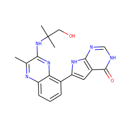 Cc1nc2cccc(-c3cc4c(=O)[nH]cnc4[nH]3)c2nc1NC(C)(C)CO ZINC000222237946