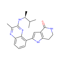 Cc1nc2cccc(-c3cc4c([nH]3)CCNC4=O)c2nc1N[C@@H](C)C(C)C ZINC000222370193