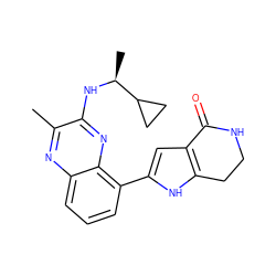 Cc1nc2cccc(-c3cc4c([nH]3)CCNC4=O)c2nc1N[C@@H](C)C1CC1 ZINC001772579921