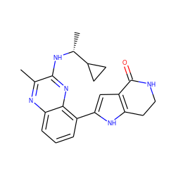 Cc1nc2cccc(-c3cc4c([nH]3)CCNC4=O)c2nc1N[C@H](C)C1CC1 ZINC001772636492