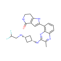 Cc1nc2cccc(-c3cc4c([nH]3)CCNC4=O)c2nc1N[C@H]1C[C@@H](NCC(F)F)C1 ZINC001772585579