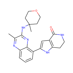 Cc1nc2cccc(-c3cc4c([nH]3)CCNC4=O)c2nc1NC1(C)CCOCC1 ZINC000222425550