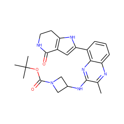 Cc1nc2cccc(-c3cc4c([nH]3)CCNC4=O)c2nc1NC1CN(C(=O)OC(C)(C)C)C1 ZINC000222411325