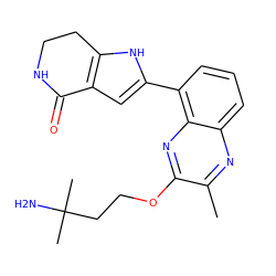 Cc1nc2cccc(-c3cc4c([nH]3)CCNC4=O)c2nc1OCCC(C)(C)N ZINC001772580891