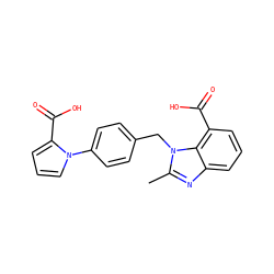 Cc1nc2cccc(C(=O)O)c2n1Cc1ccc(-n2cccc2C(=O)O)cc1 ZINC000028885555