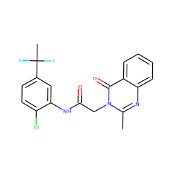 Cc1nc2ccccc2c(=O)n1CC(=O)Nc1cc(C(C)(F)F)ccc1Cl ZINC000299825877