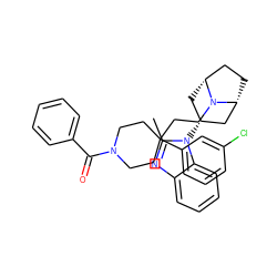 Cc1nc2ccccc2n1[C@@H]1C[C@@H]2CC[C@H](C1)N2CCC1(c2cccc(Cl)c2)CCN(C(=O)c2ccccc2)CC1 ZINC000103234829