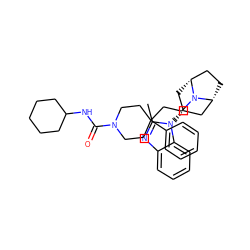 Cc1nc2ccccc2n1[C@@H]1C[C@@H]2CC[C@H](C1)N2CCC1(c2ccccc2)CCN(C(=O)NC2CCCCC2)CC1 ZINC000101193467