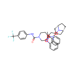 Cc1nc2ccccc2n1[C@@H]1C[C@@H]2CC[C@H](C1)N2CCC1(c2ccccc2)CCN(C(=O)Nc2ccc(C(F)(F)F)cc2)CC1 ZINC000101193469